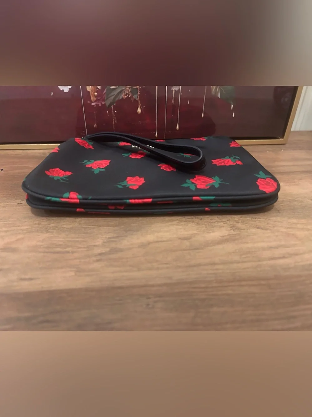 kate spade Black Red Rose-Print Wristlet